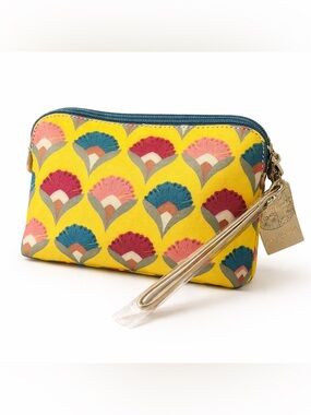 NWT Catchfly Studio Vibrant Yellow Floral Cosmetic Essentials Bag Pouch